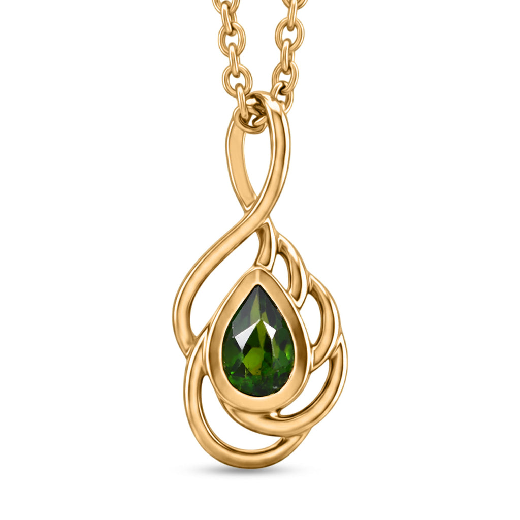 D'Joy - Natural Chrome Diopside Solitaire Pendant in Yellow Gold Plated Sterling Silver with Chain (Size 20)