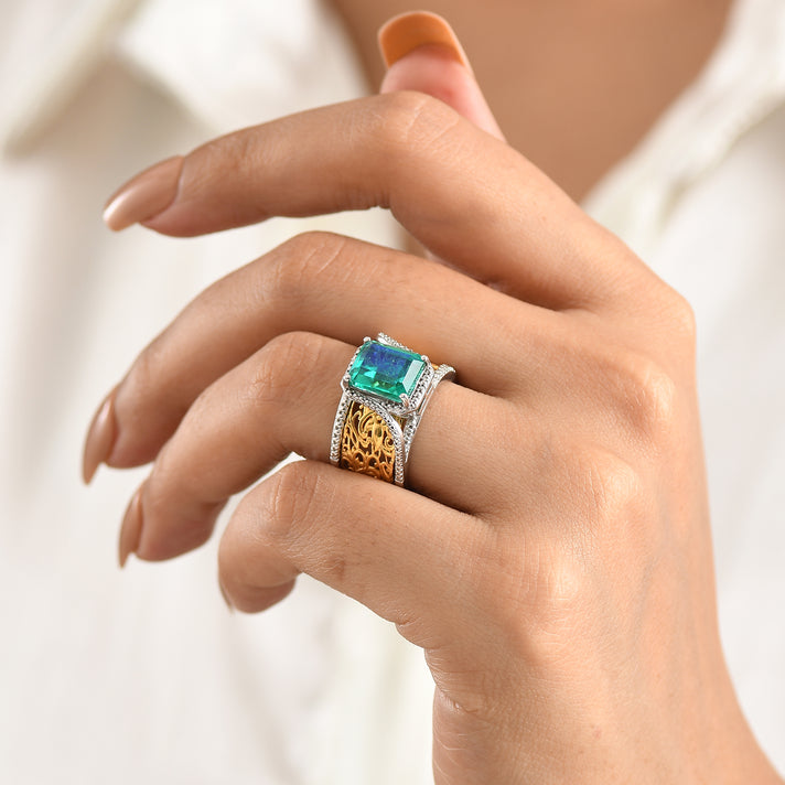 Set of 2 - EverTrue Peacock Triplet Quartz Ring in Two Tone Plating 3.70 Ct. 4476683 2