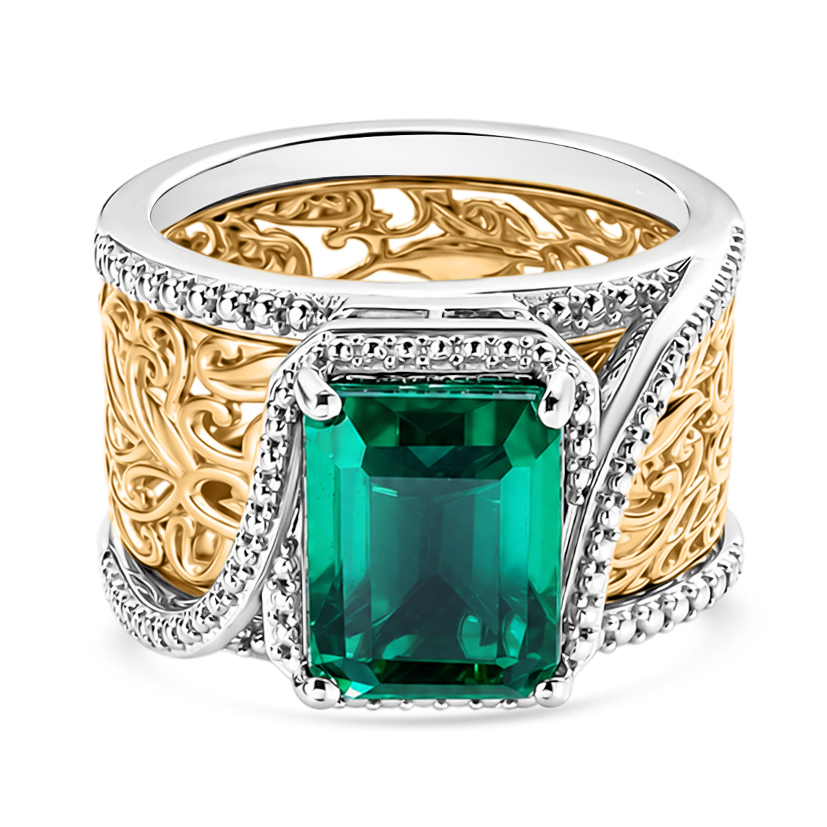 Set of 2 - EverTrue Peacock Triplet Quartz Filigree Ring in Two Tone Plating 3.70 Ct. V32515246 0