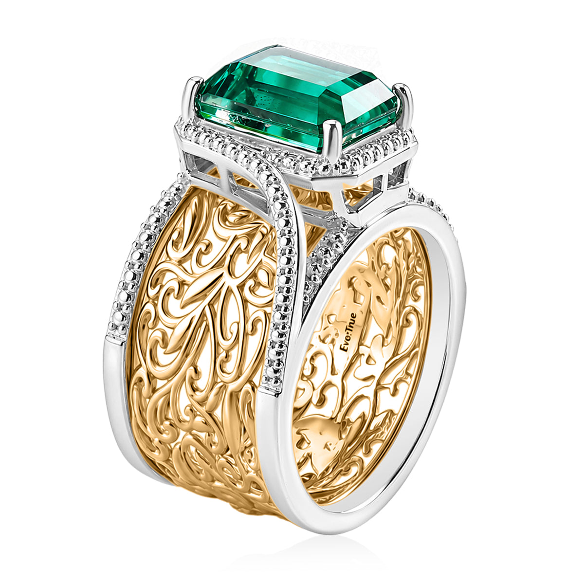 Set of 2 - EverTrue Peacock Triplet Quartz Filigree Ring in Two Tone Plating 3.70 Ct. V32515246 4