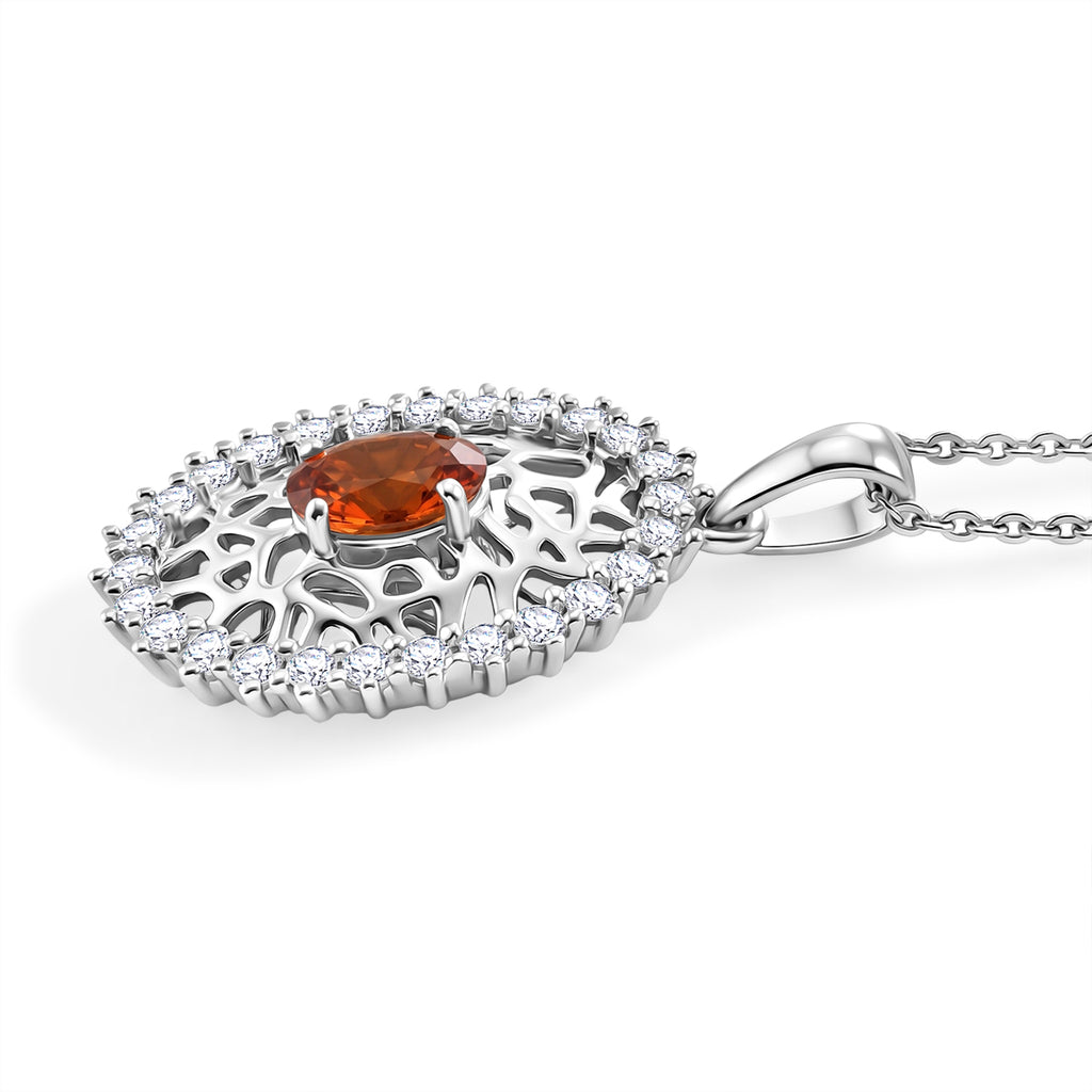 D'Joy -  Natural Crimson Fire Opal & Moissanite Pendant with Chain (Size 20) in Rhodium Overlay Sterling Silver_4476801_3