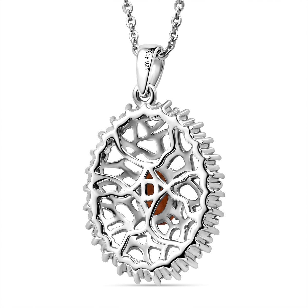 D'Joy -  Natural Crimson Fire Opal &amp; Moissanite Pendant with Chain (Size 20) in Rhodium Overlay Sterling Silver 4476801 5