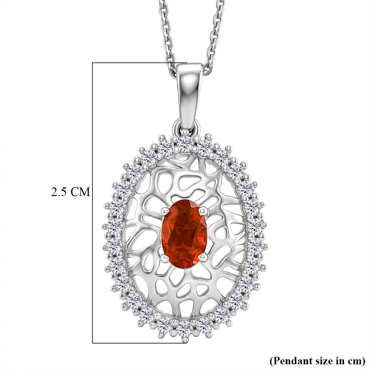 D'Joy -  Natural Crimson Fire Opal &amp; Moissanite Pendant with Chain (Size 20) in Rhodium Overlay Sterling Silver 4476801 6