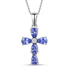 Luxuriant - Tanzanite & Lab Grown Diamond (SI/G-H) Cross Pendant with Chain (Size 20) in Rhodium Overlay Sterling Silver 1.05 Ct._4476885