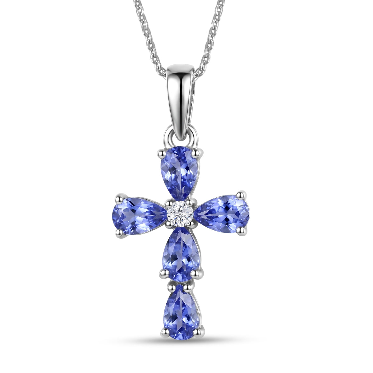 Luxuriant - Tanzanite &amp; Lab Grown Diamond (SI/G-H) Cross Pendant with Chain (Size 20) in Rhodium Overlay Sterling Silver 1.05 Ct. V32530368 0