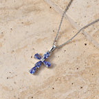 Luxuriant - Tanzanite & Lab Grown Diamond (SI/G-H) Cross Pendant with Chain (Size 20) in Rhodium Overlay Sterling Silver 1.05 Ct._4476885_2