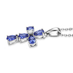 Luxuriant - Tanzanite & Lab Grown Diamond (SI/G-H) Cross Pendant with Chain (Size 20) in Rhodium Overlay Sterling Silver 1.05 Ct._4476885_3