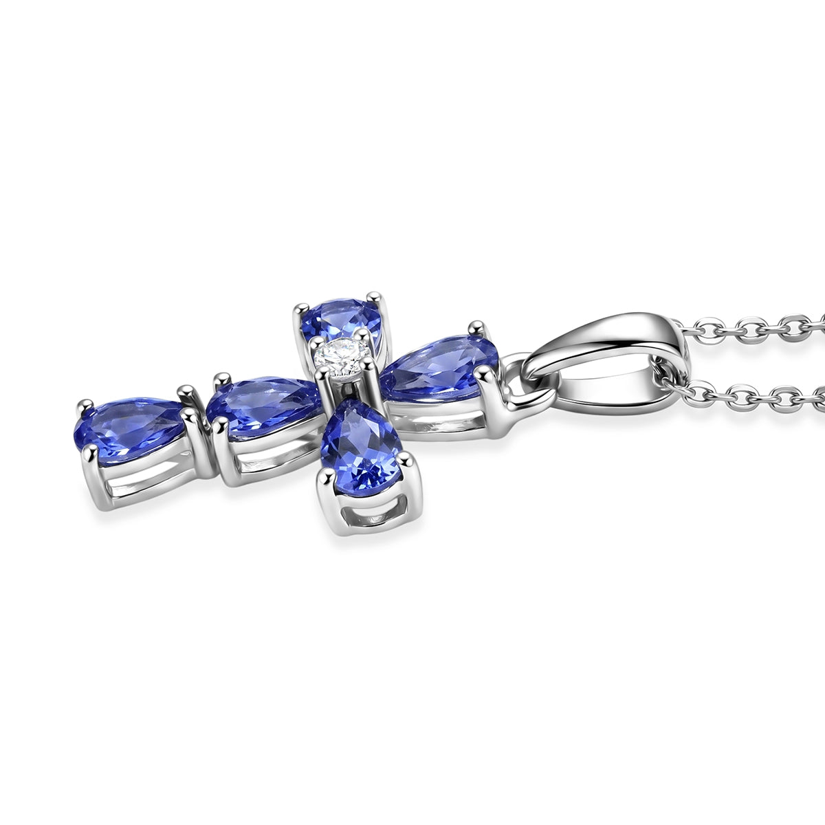 Luxuriant - Tanzanite &amp; Lab Grown Diamond (SI/G-H) Cross Pendant with Chain (Size 20) in Rhodium Overlay Sterling Silver 1.05 Ct. V32530368 4