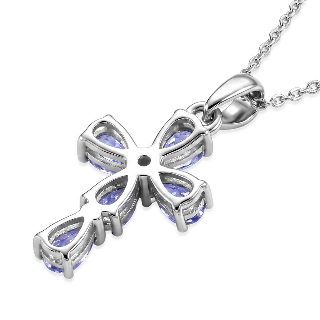 Luxuriant - Tanzanite & Lab Grown Diamond (SI/G-H) Cross Pendant with Chain (Size 20) in Rhodium Overlay Sterling Silver 1.05 Ct._4476885_4