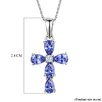 Luxuriant - Tanzanite & Lab Grown Diamond (SI/G-H) Cross Pendant with Chain (Size 20) in Rhodium Overlay Sterling Silver 1.05 Ct._4476885_6