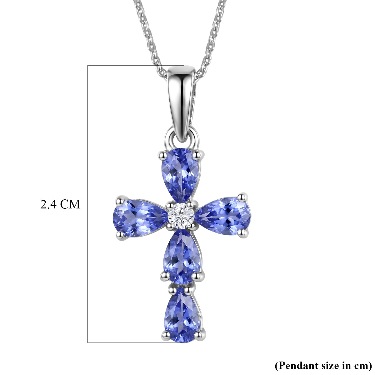 Luxuriant - Tanzanite &amp; Lab Grown Diamond (SI/G-H) Cross Pendant with Chain (Size 20) in Rhodium Overlay Sterling Silver 1.05 Ct. V32530368 7