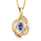 D'Joy - Tanzanite & White Zircon Twisted Halo Pendant with Chain (Size 20) in Yellow Gold Plated Sterling Silver_4476887
