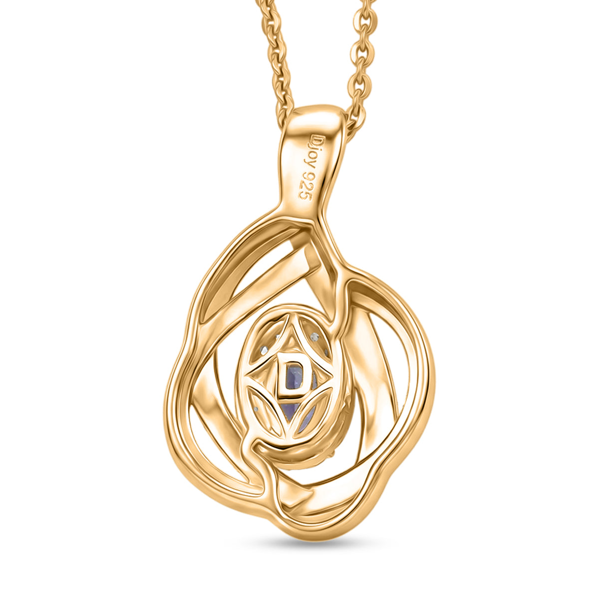 D'Joy - Tanzanite &amp; White Zircon Twisted Halo Pendant with Chain (Size 20) in Yellow Gold Plated Sterling Silver V32519392 5