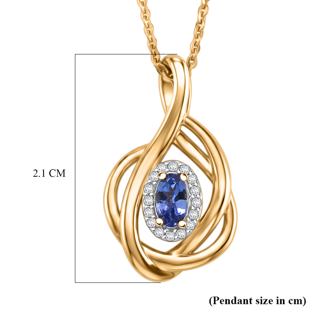 D'Joy - Tanzanite &amp; White Zircon Twisted Halo Pendant with Chain (Size 20) in Yellow Gold Plated Sterling Silver V32519392 6