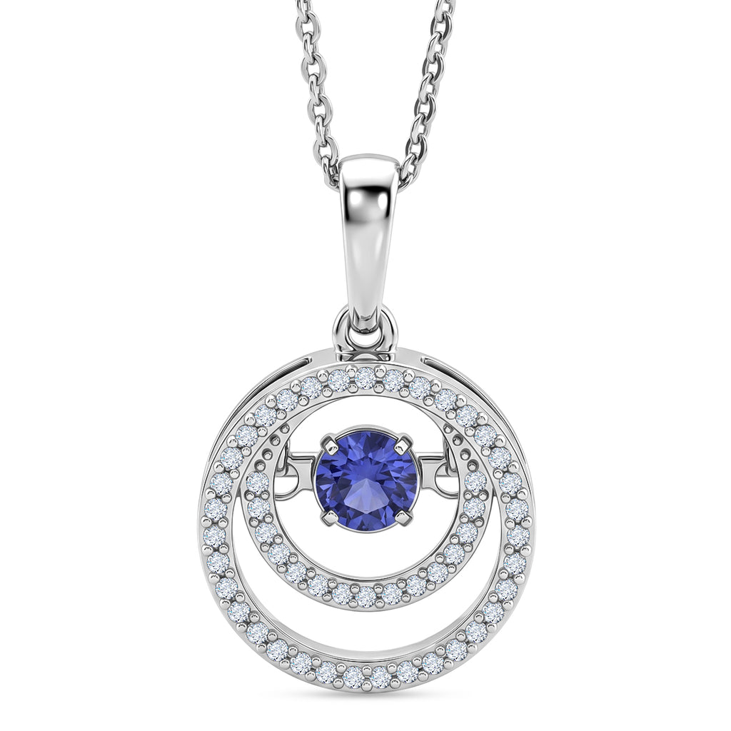 D'Joy - Tanzanite & White Zircon Solitaire Pendant with Chain (Size 20) in Rhodium Overlay Sterling Silver_4476888