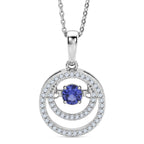 D'Joy - Tanzanite & White Zircon Solitaire Pendant with Chain (Size 20) in Rhodium Overlay Sterling Silver_4476888