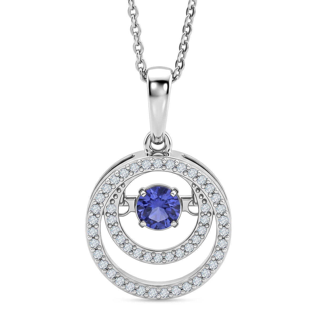 D'Joy - Tanzanite &amp; White Zircon Solitaire Pendant with Chain (Size 20) in Rhodium Overlay Sterling Silver V32593394 0