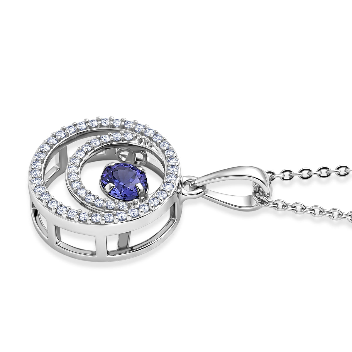 D'Joy - Tanzanite &amp; White Zircon Solitaire Pendant with Chain (Size 20) in Rhodium Overlay Sterling Silver V32593394 4