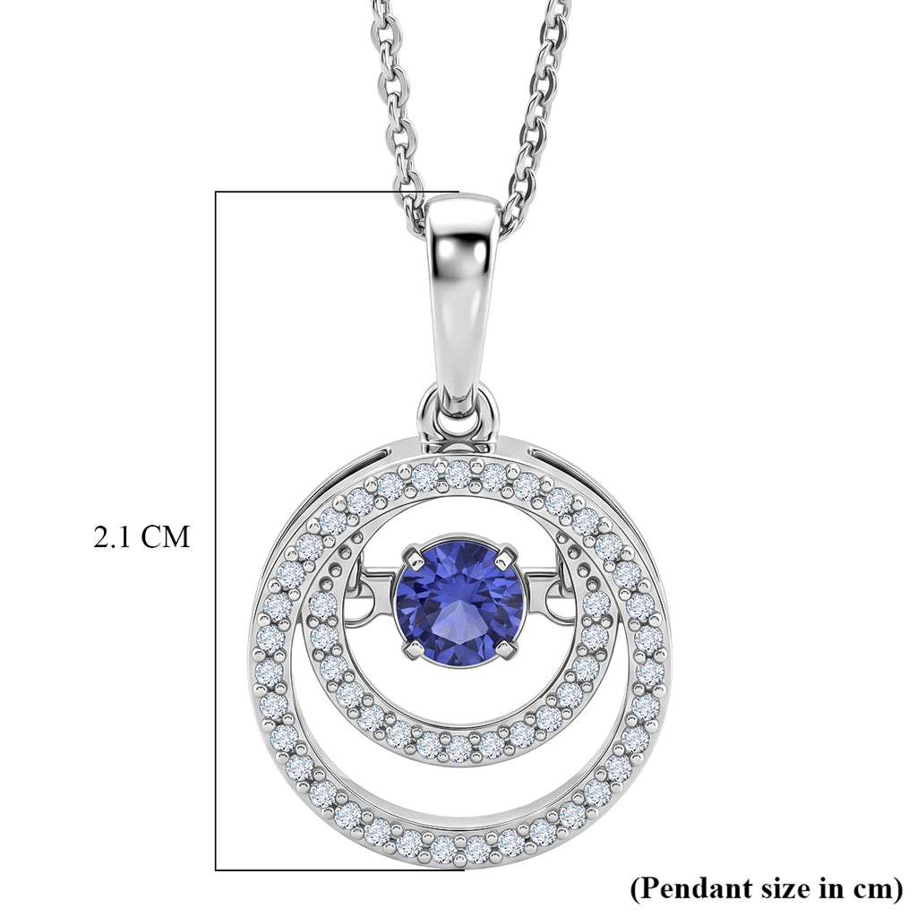 D'Joy - Tanzanite & White Zircon Solitaire Pendant with Chain (Size 20) in Rhodium Overlay Sterling Silver_4476888_6