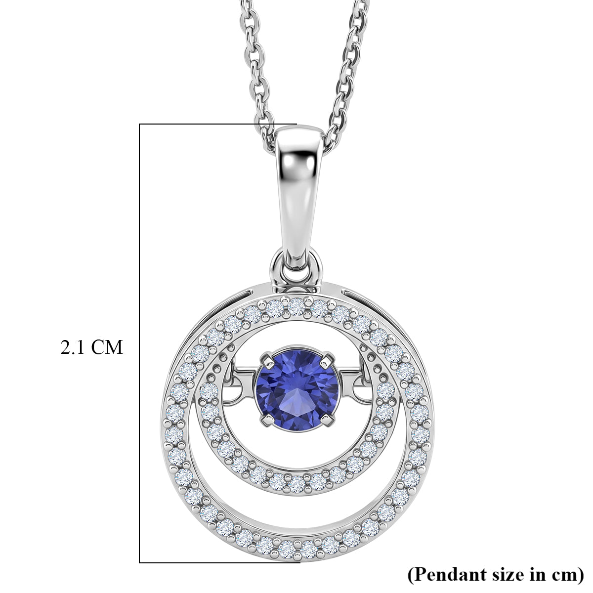 D'Joy - Tanzanite &amp; White Zircon Solitaire Pendant with Chain (Size 20) in Rhodium Overlay Sterling Silver V32593394 7