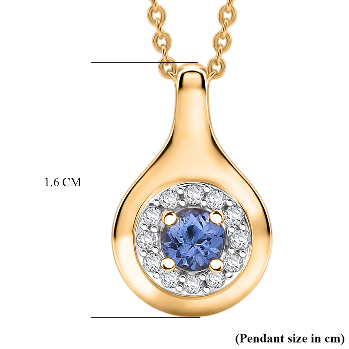 D'Joy - Tanzanite &amp; White Zircon Halo Pendant with Chain (Size 20) in Yellow Gold Plated Sterling Silver V32513512 6