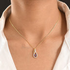D'Joy - Tanzanite & White Zircon Solitaire Pendant with Chain (Size 20) in Yellow Gold Plated Sterling Silver_4476891_1