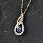 D'Joy - Tanzanite & White Zircon Solitaire Pendant with Chain (Size 20) in Yellow Gold Plated Sterling Silver_4476891_2