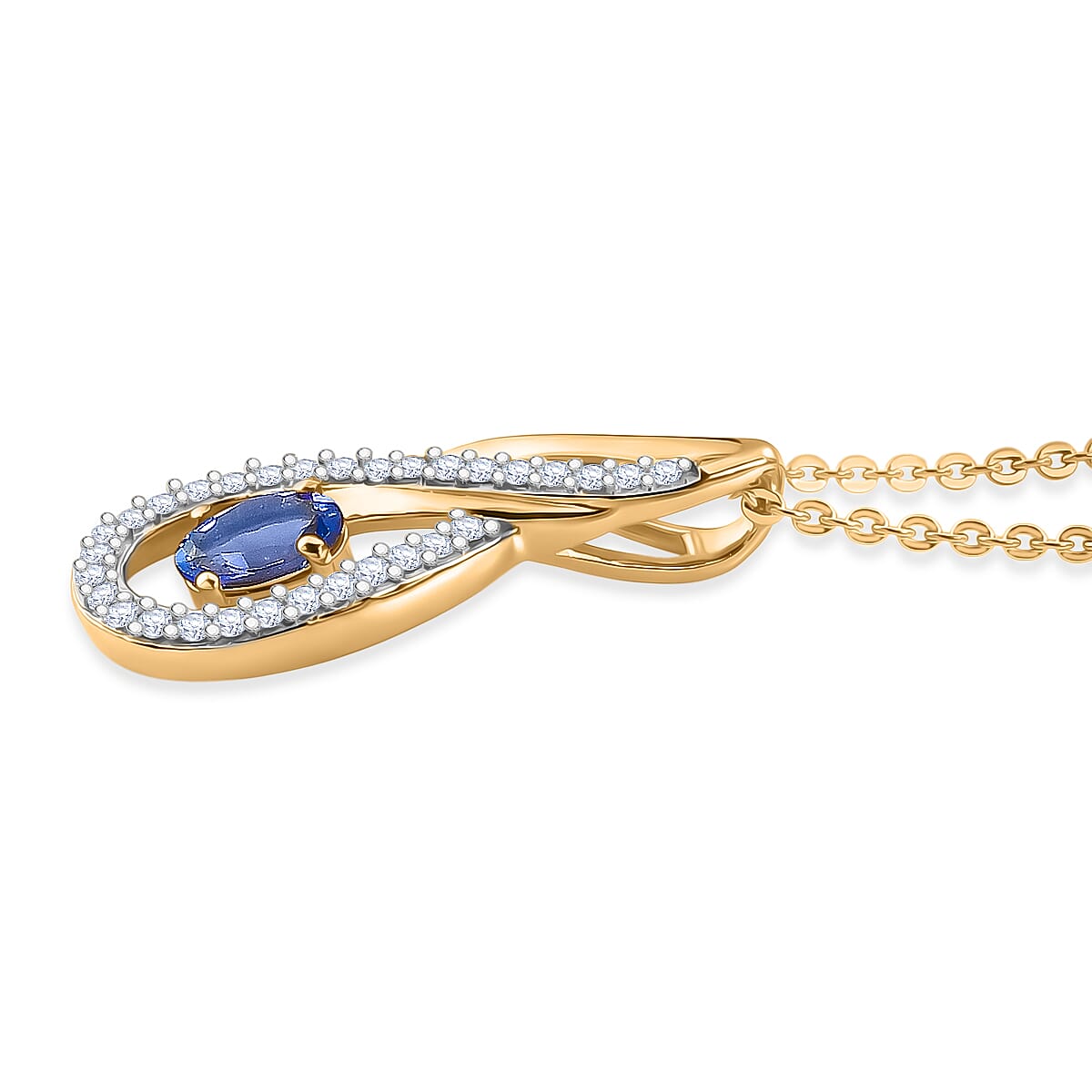 D'Joy - Tanzanite &amp; White Zircon Solitaire Pendant with Chain (Size 20) in Yellow Gold Plated Sterling Silver 4476891 4
