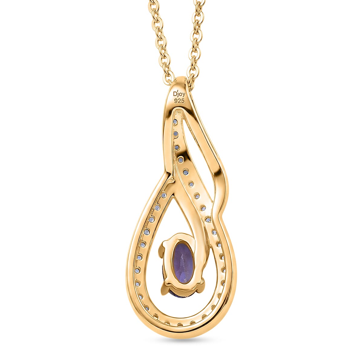 D'Joy - Tanzanite &amp; White Zircon Solitaire Pendant with Chain (Size 20) in Yellow Gold Plated Sterling Silver 4476891 5