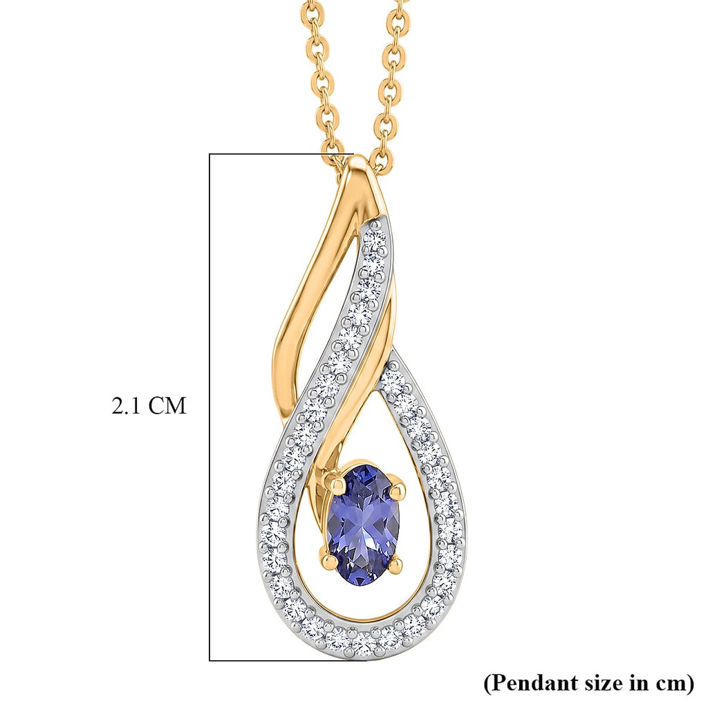 D'Joy - Tanzanite & White Zircon Solitaire Pendant with Chain (Size 20) in Yellow Gold Plated Sterling Silver_4476891_5