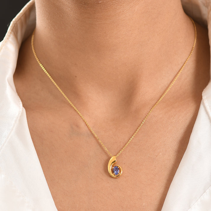 D'Joy - Tanzanite Solitaire Curved Pendant with Chain (Size 20) in Yellow Gold Plated Sterling Silver 4476892 2