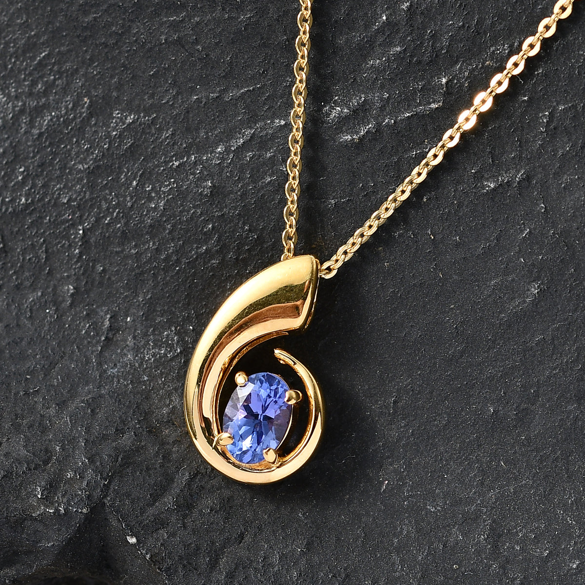 D'Joy - Tanzanite Solitaire Curved Pendant with Chain (Size 20) in Yellow Gold Plated Sterling Silver V32513520 3