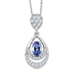 D'joy - Tanzanite & White Zircon Teardrop Solitaire Pendant with Chain (Size 20) in Rhodium Overlay Sterling Silver_4476894