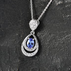 D'joy - Tanzanite & White Zircon Teardrop Solitaire Pendant with Chain (Size 20) in Rhodium Overlay Sterling Silver_4476894_2