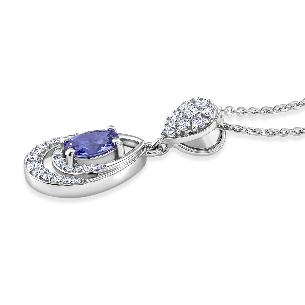 D'joy - Tanzanite &amp; White Zircon Teardrop Solitaire Pendant with Chain (Size 20) in Rhodium Overlay Sterling Silver V32519828 4