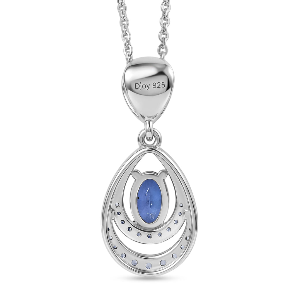 D'joy - Tanzanite & White Zircon Teardrop Solitaire Pendant with Chain (Size 20) in Rhodium Overlay Sterling Silver_4476894_4