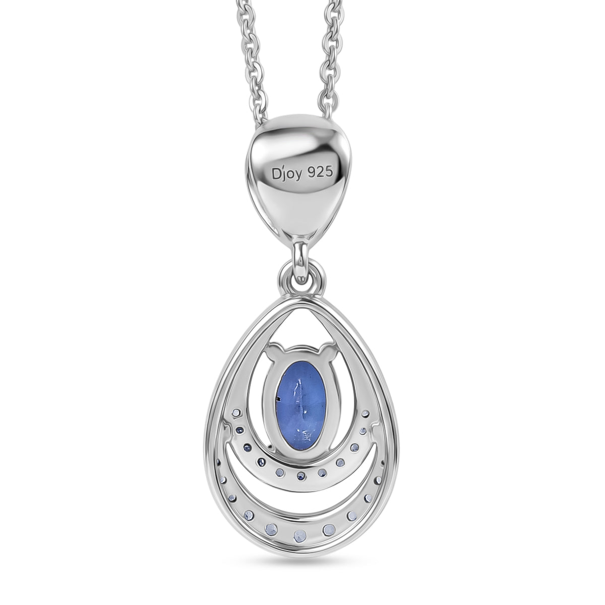 D'joy - Tanzanite &amp; White Zircon Teardrop Solitaire Pendant with Chain (Size 20) in Rhodium Overlay Sterling Silver V32519828 5