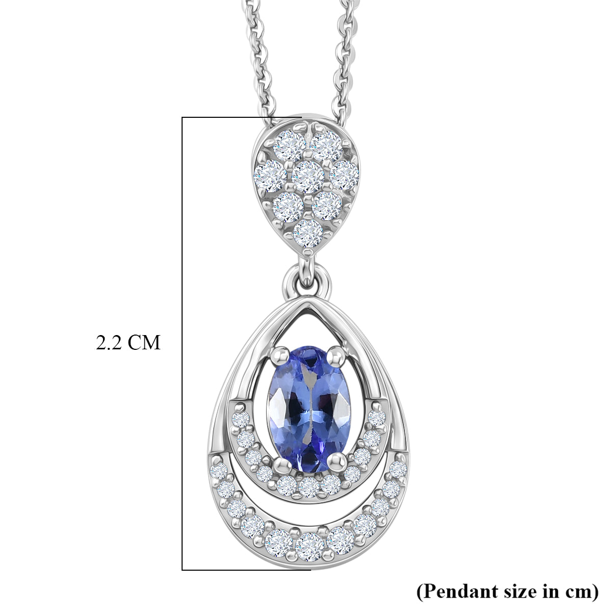 D'joy - Tanzanite &amp; White Zircon Teardrop Solitaire Pendant with Chain (Size 20) in Rhodium Overlay Sterling Silver V32519828 6