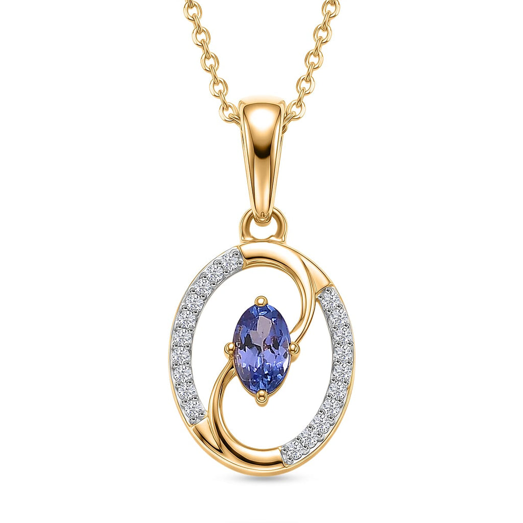 D'Joy - Tanzanite & White Zircon Pendant with Chain (Size 20) in Yellow Gold Plated Sterling Silver_4476896
