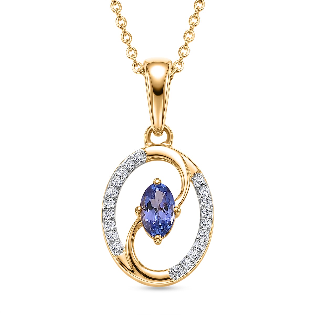 D'Joy - Tanzanite &amp; White Zircon Pendant with Chain (Size 20) in Yellow Gold Plated Sterling Silver 4476896 0