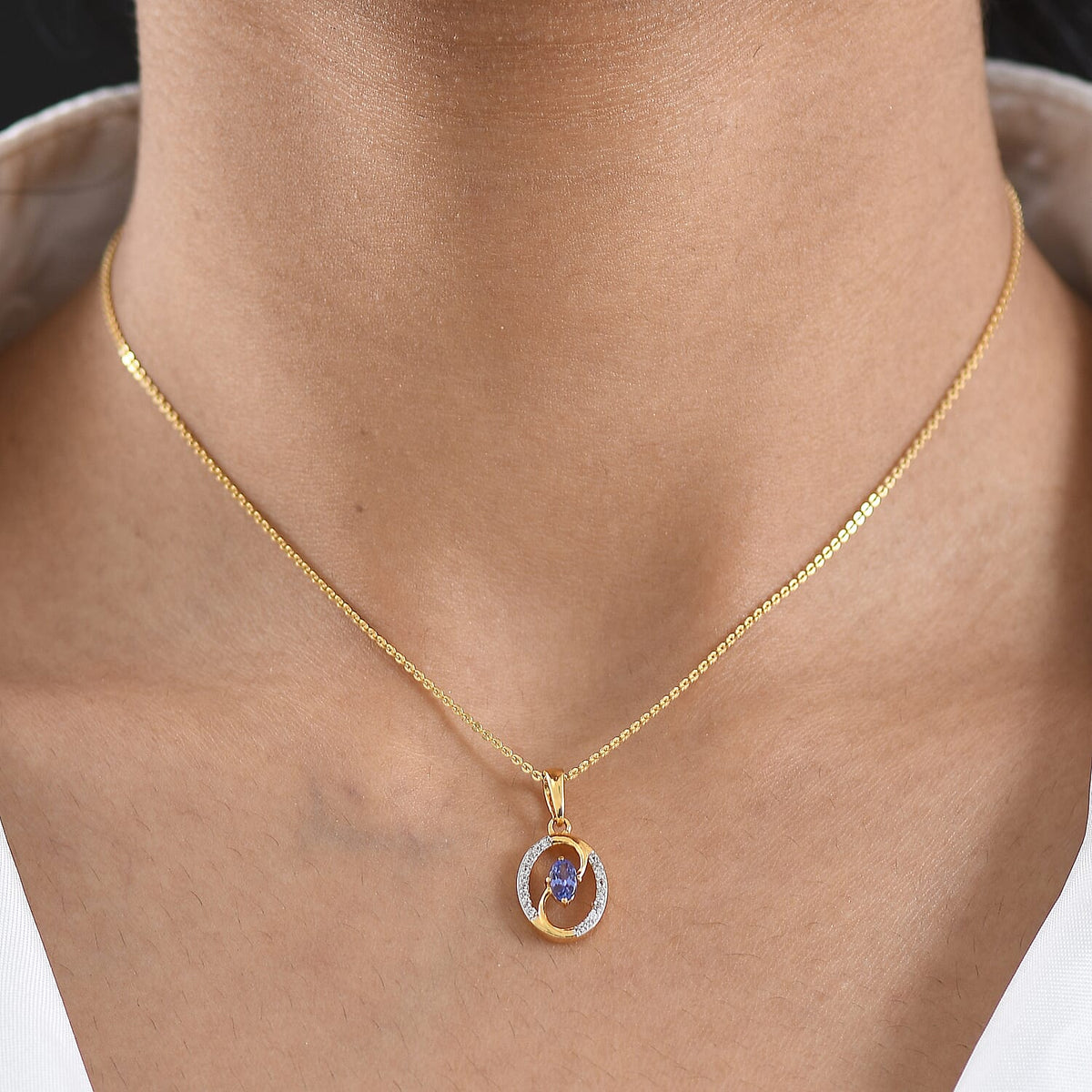 D'Joy - Tanzanite &amp; White Zircon Pendant with Chain (Size 20) in Yellow Gold Plated Sterling Silver 4476896 2