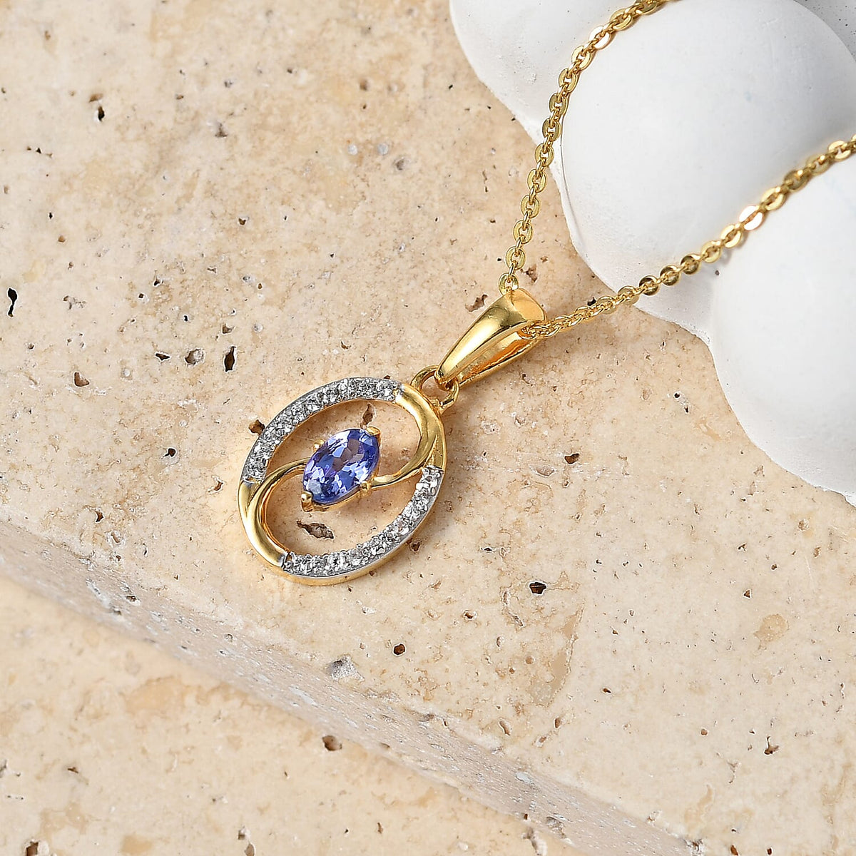 D'Joy - Tanzanite &amp; White Zircon Pendant with Chain (Size 20) in Yellow Gold Plated Sterling Silver 4476896 3
