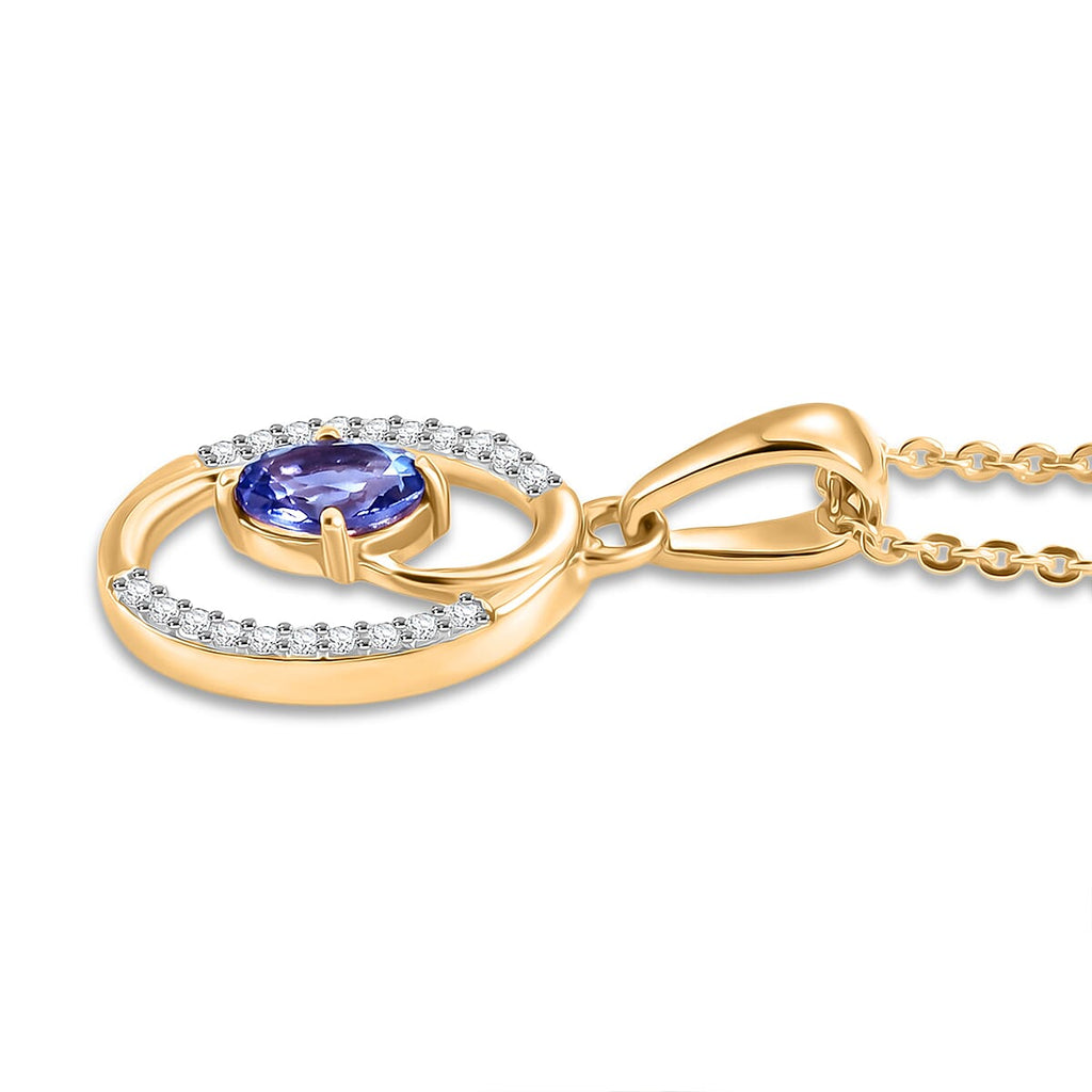 D'Joy - Tanzanite & White Zircon Pendant with Chain (Size 20) in Yellow Gold Plated Sterling Silver_4476896_3