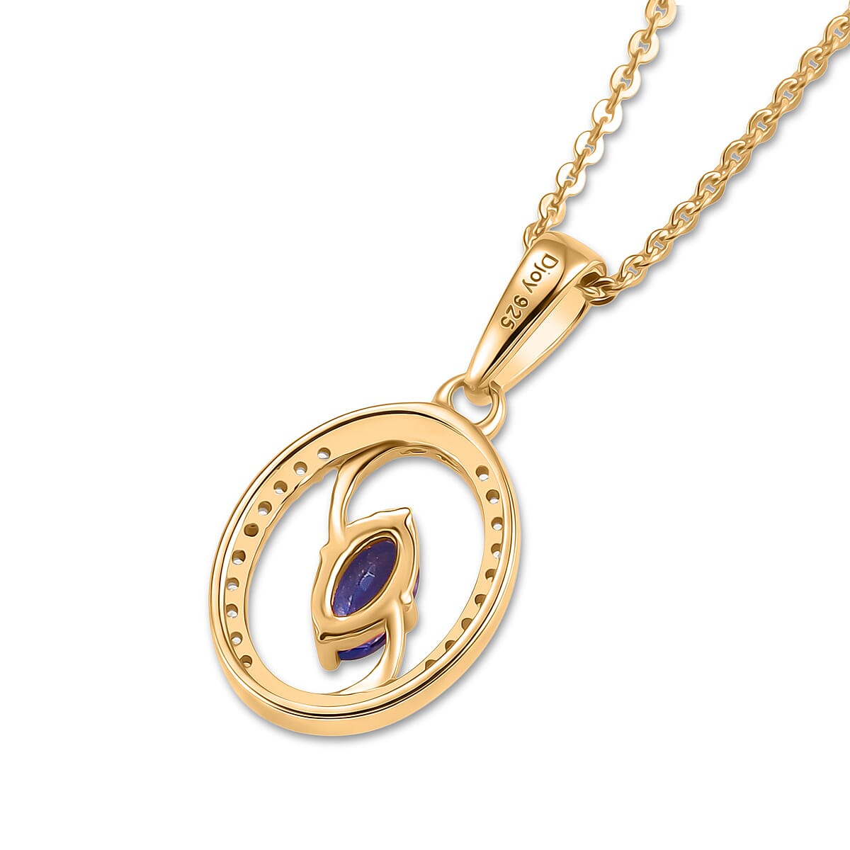 D'Joy - Tanzanite &amp; White Zircon Pendant with Chain (Size 20) in Yellow Gold Plated Sterling Silver 4476896 5