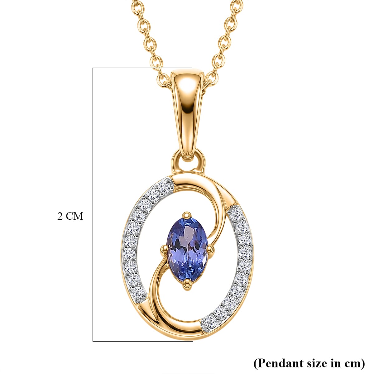 D'Joy - Tanzanite &amp; White Zircon Pendant with Chain (Size 20) in Yellow Gold Plated Sterling Silver 4476896 6