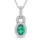 D'Joy - AAA Premium Zambian Emerald & White Zircon Halo Pendant with Chain (Size 20) in Rhodium Overlay Sterling Silver_4476936