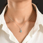 D'Joy - AAA Premium Zambian Emerald & White Zircon Halo Pendant with Chain (Size 20) in Rhodium Overlay Sterling Silver_4476936_1