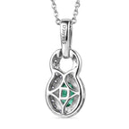 D'Joy - AAA Premium Zambian Emerald & White Zircon Halo Pendant with Chain (Size 20) in Rhodium Overlay Sterling Silver_4476936_4