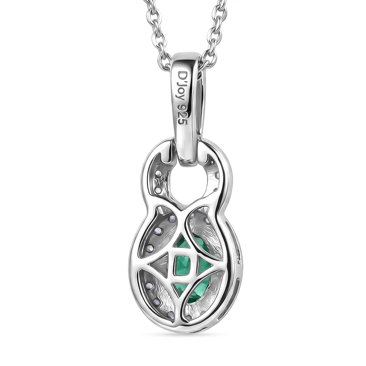D'Joy - AAA Premium Zambian Emerald &amp; White Zircon Halo Pendant with Chain (Size 20) in Rhodium Overlay Sterling Silver 4476936 5