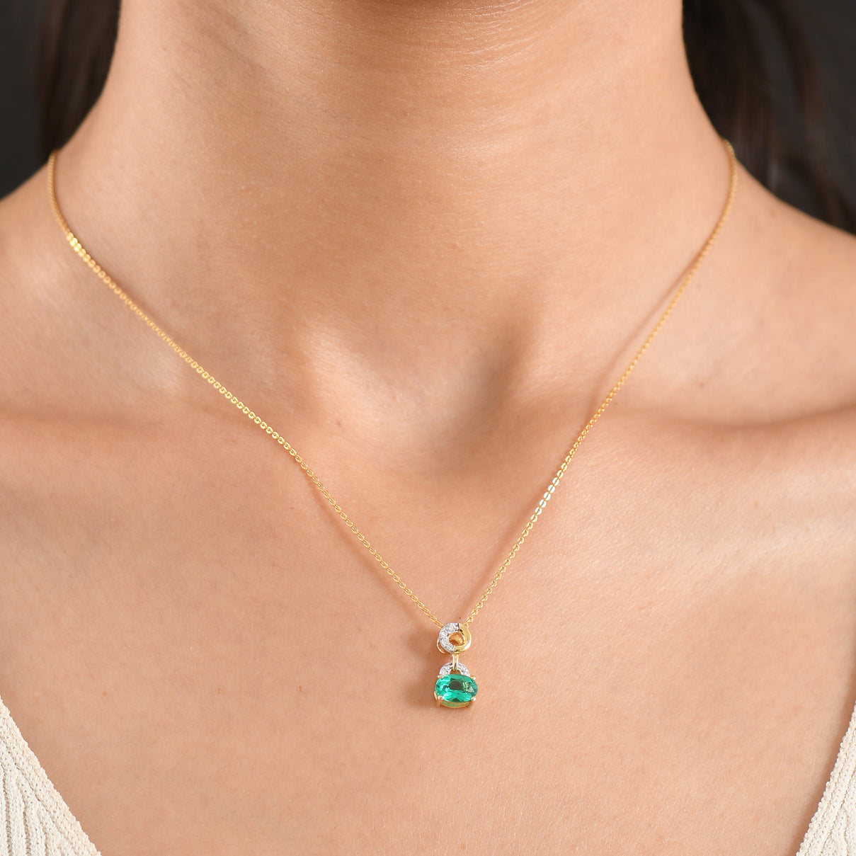 Luxuriant - AAA Lab Grown Columbian Emerald &amp; Lab Grown Diamond (SI-G-H) Drop Pendant with Chain (Size 20) in 18K Vermeil Yellow Gold Plated Sterling Silver 0.76 Ct. 4477021 2